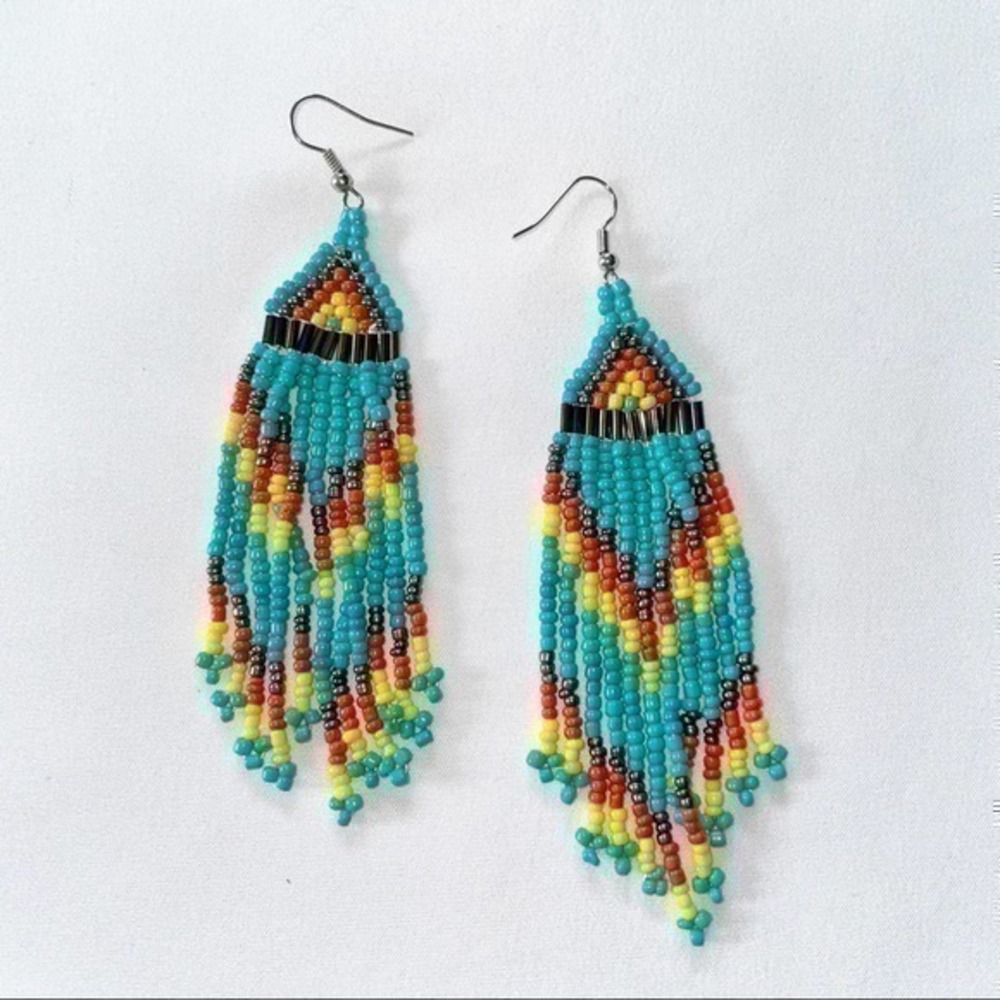 Bohemian Chevron Fringe Beaded Earrings